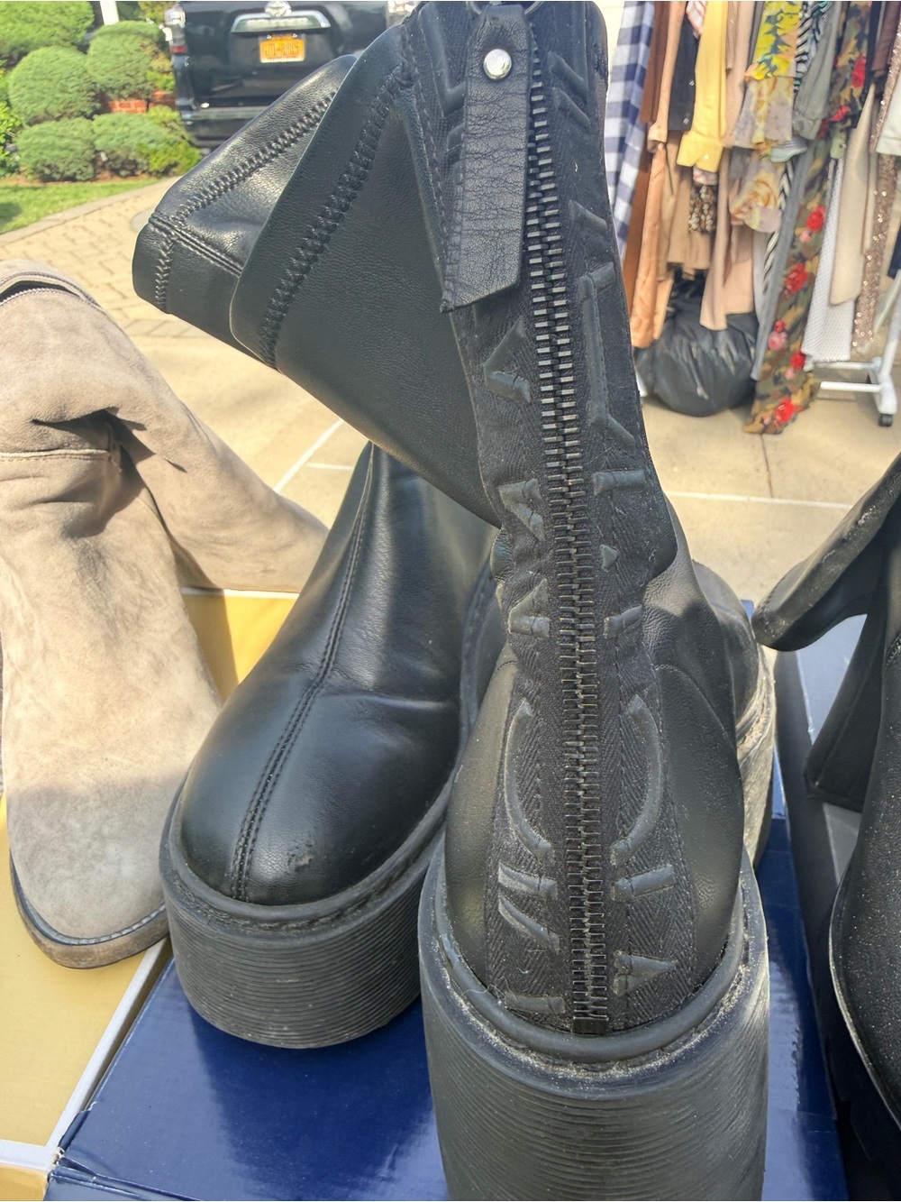 Italian Shoemakers Black Leather Platform Zip Boots